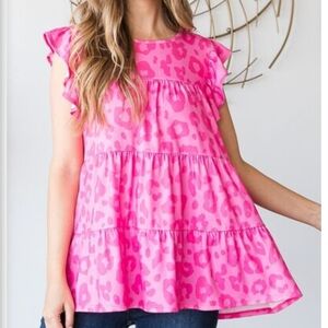 HEIMISH USA Bright Pink Leopard Animal Print Babydoll Top